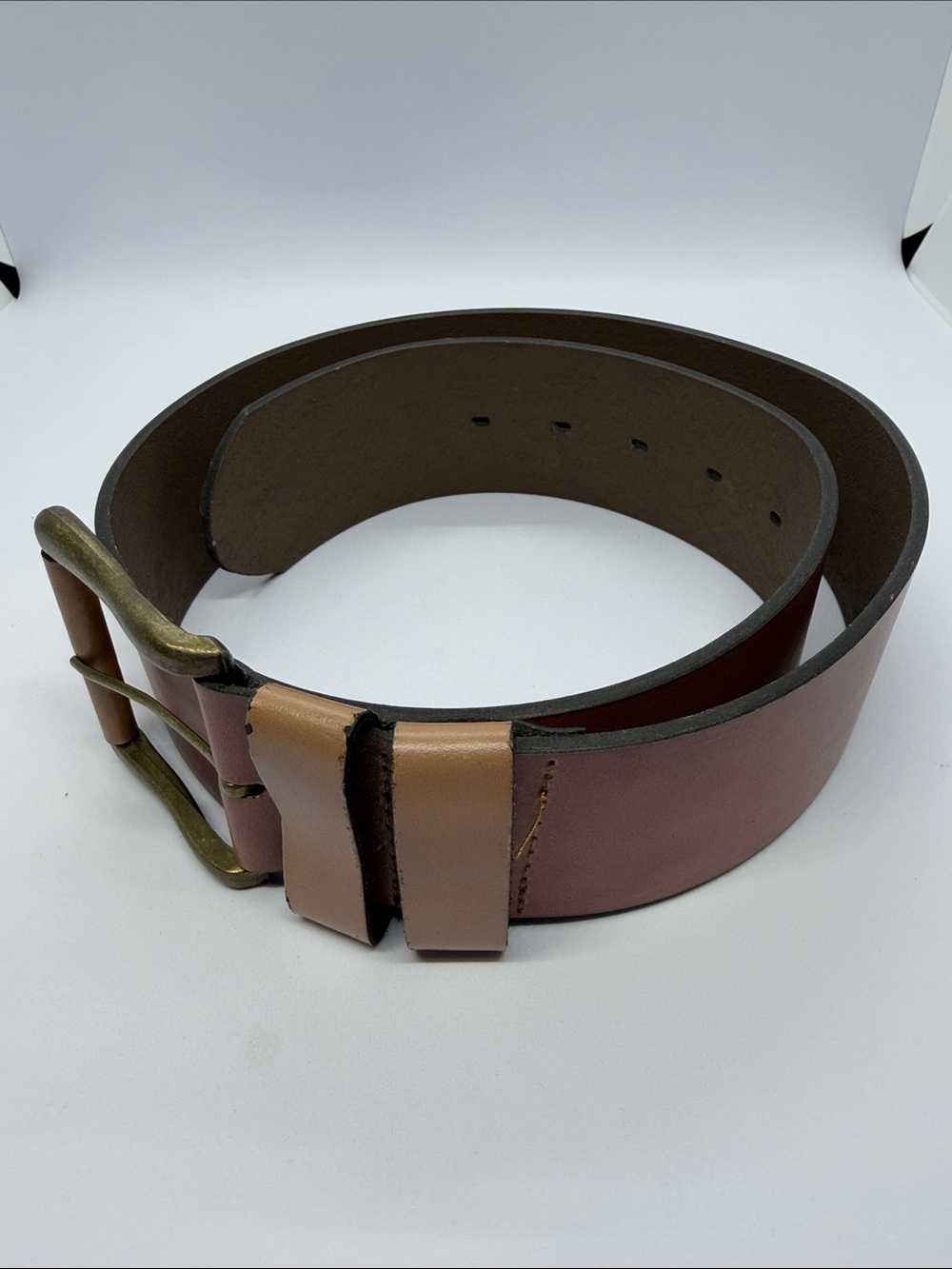 Classic Women's Brown Leather Belt with Antique Brass Buckle